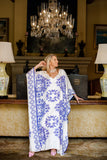 Santorini Blue 100%  Silk Kaftan - Heidi Steck