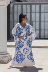 Santorini Blue 100% Silk Kaftan - Heidi Steck