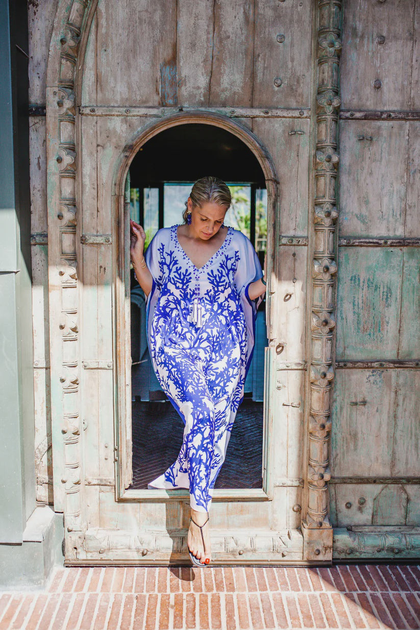 Heidi Steck - Blue Coral  - Satin Kaftan