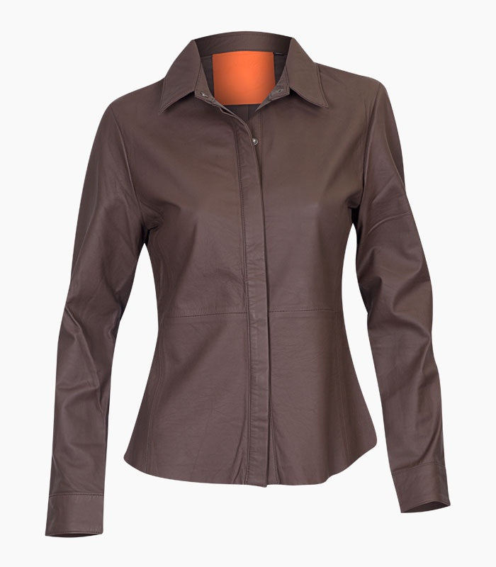 Sarah Matt Leather Shirt Dark Brown