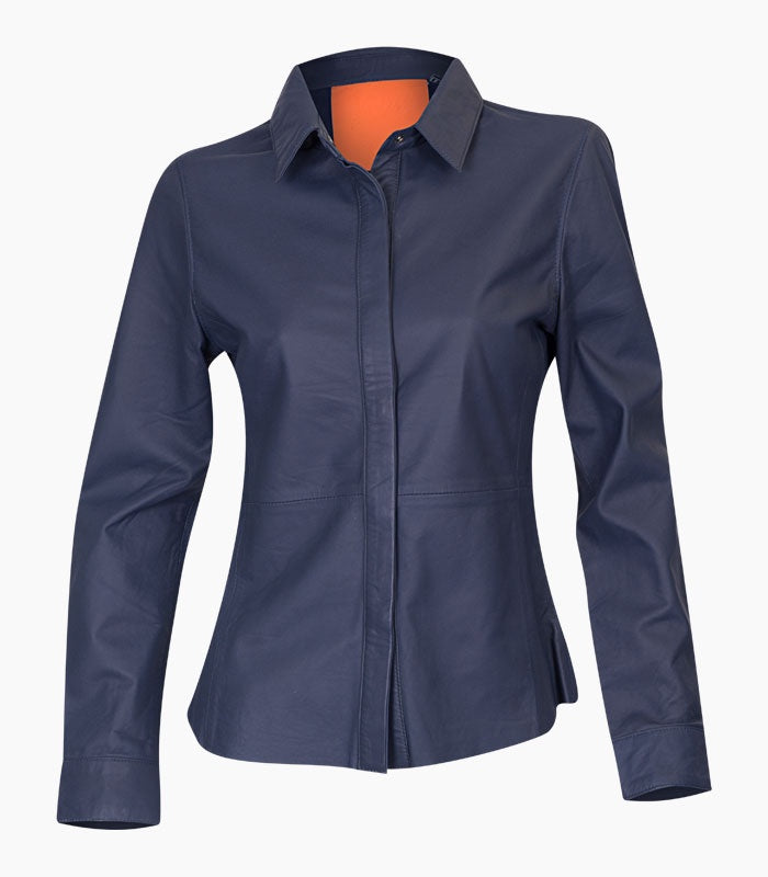 Sarah Matt Leather Shirt Navy